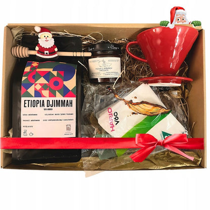 Zestaw prezentowy BOX, świeżo palona kawa, konfitura, dripper i filtry w ozdobnym pudełku kraft