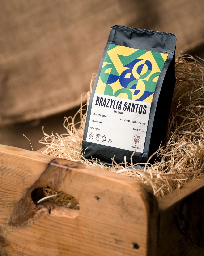 Brazylia Santos, opakowanie 500 g, świeżo palona kawa ziarnista 100% Arabica z palarni AromaCafe