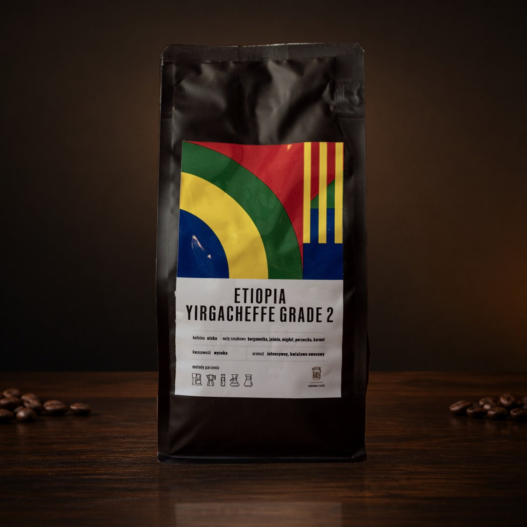 Etiopia Yirgacheffe Grade 2, kawa ziarnista świeżo palona, opakowanie